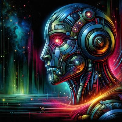 The primary subject of the image is a futuristic robot with a blue and red color scheme. The robot is surrounded by a vibrant and colorful background, which includes a mix of blue, red, green, and yellow colors. The visual style of the image is digital art, as it appears to be a computer-generated or digitally painted illustration. The overall atmosphere of the image is dynamic and energetic, with the bright colors and futuristic robot design creating a sense of movement and excitement.